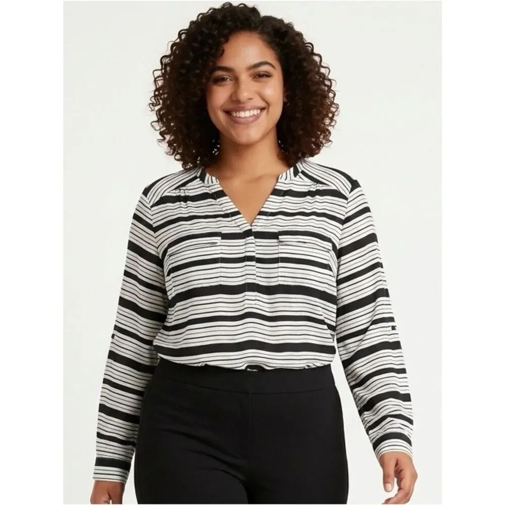TORRID | Black & White Striped Blouse Women’s Plus Size 1X